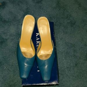 Gently used teal leather mules